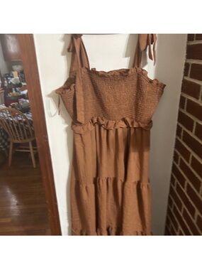 NWOT Flying Tomato Size 3x Smocked Tie-Shoulder Maxi Dress in Rust Brown
